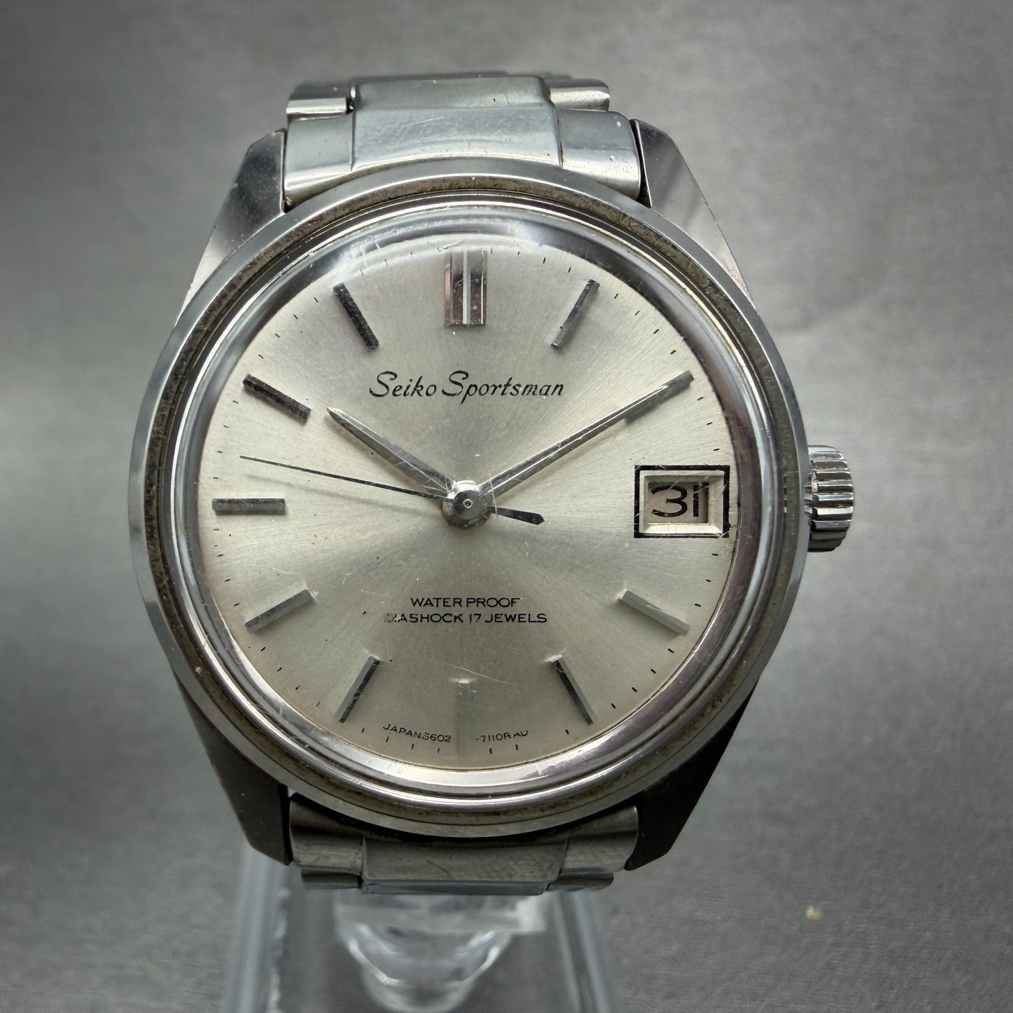 Seiko Sportsman Watch Men 34mm Silver Dial Silver Tone Date 6602-7030 Runs0