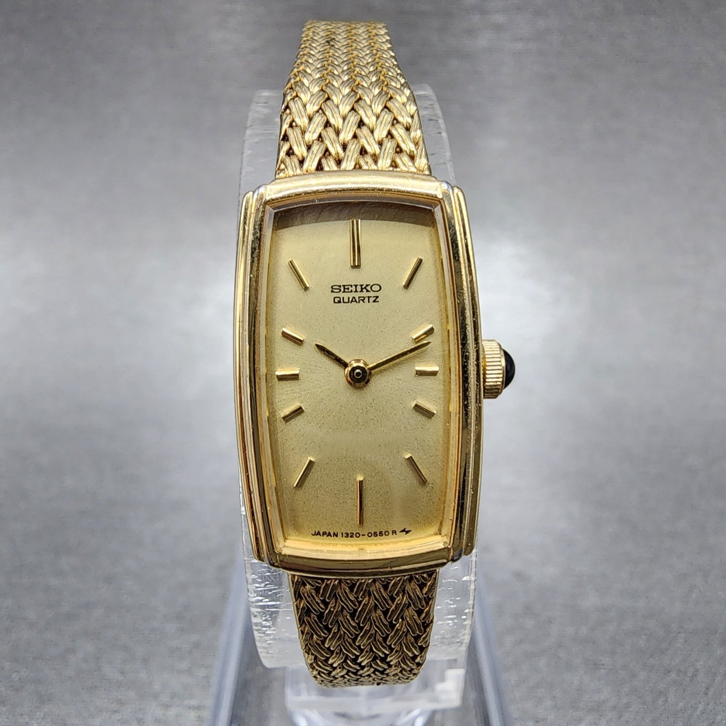 Seiko Tank Watch Women 14mm Champagne Dial Gold Tone 13205409 New Battery0