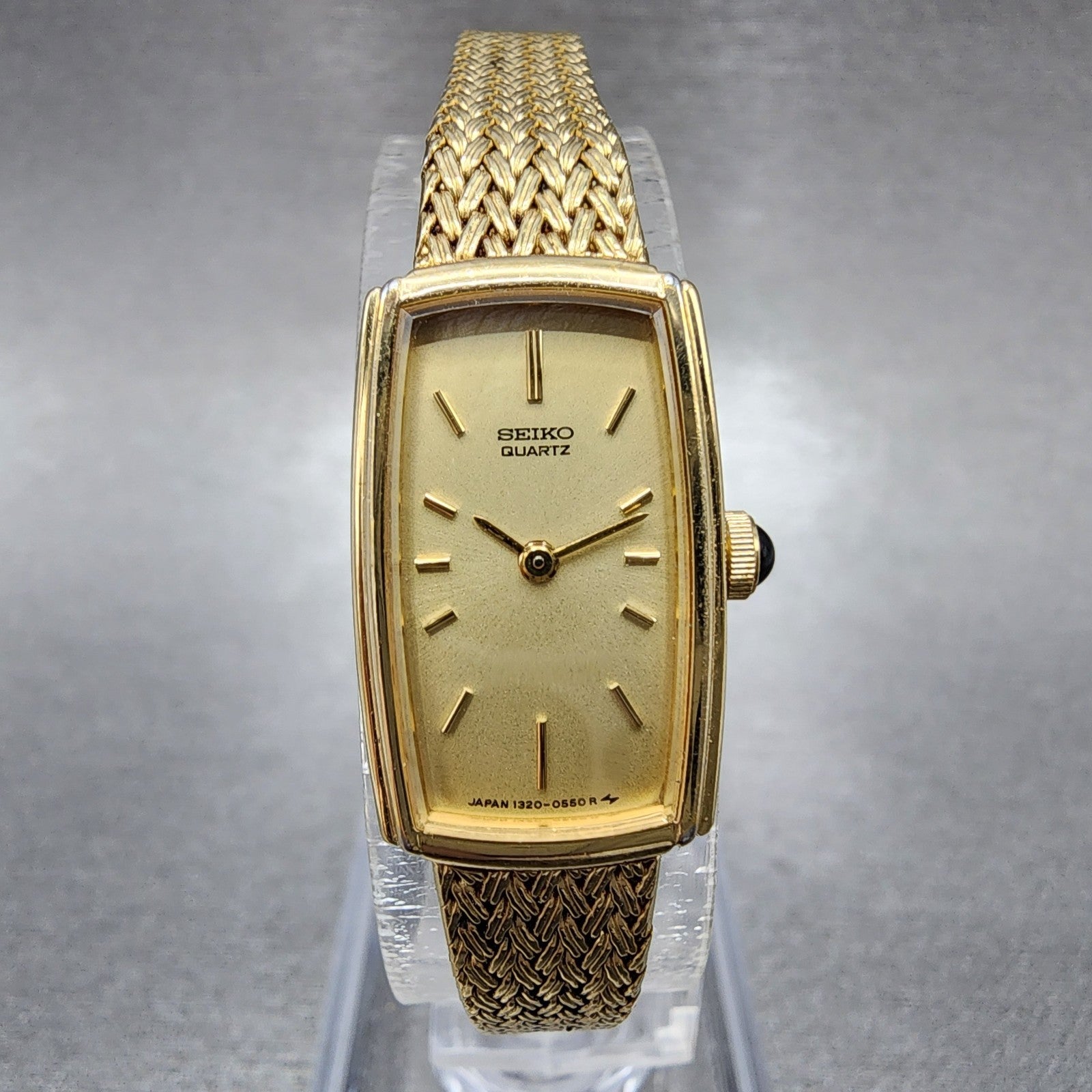 Seiko Tank Watch Women 14mm Champagne Dial Gold Tone 13205409 New Battery0
