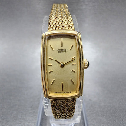 Seiko Tank Watch Women 14mm Champagne Dial Gold Tone 13205409 New Battery0