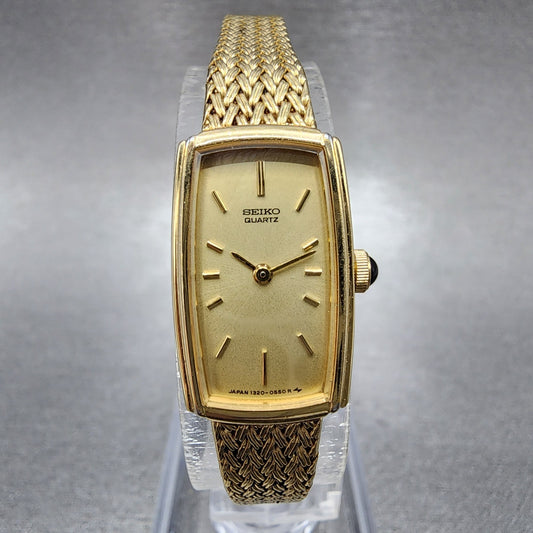 Seiko Tank Watch Women 14mm Champagne Dial Gold Tone 13205409 New Battery0