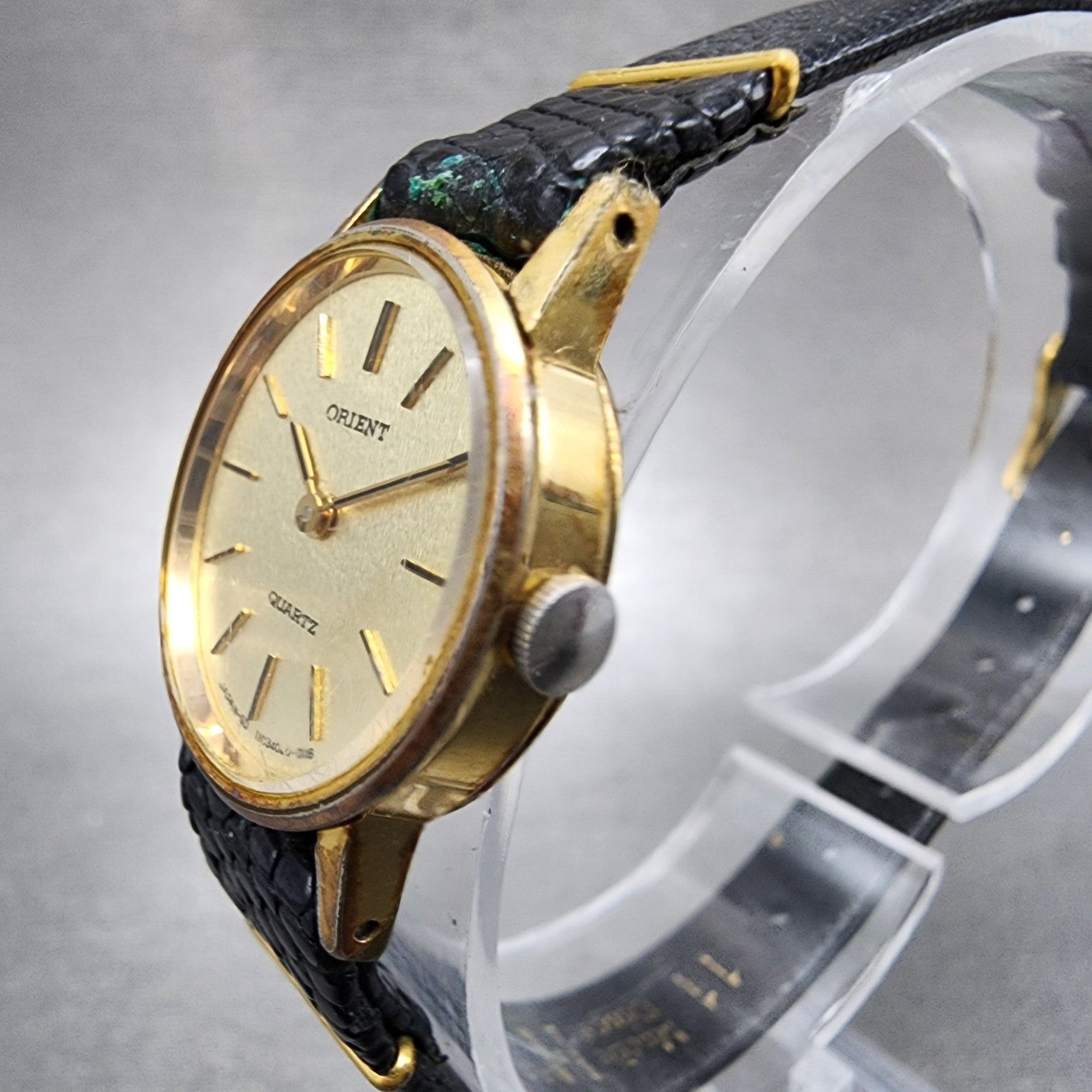 Orient Watch Women 21mm Gold Dial Gold Plated Round Leather New Battery VTG2