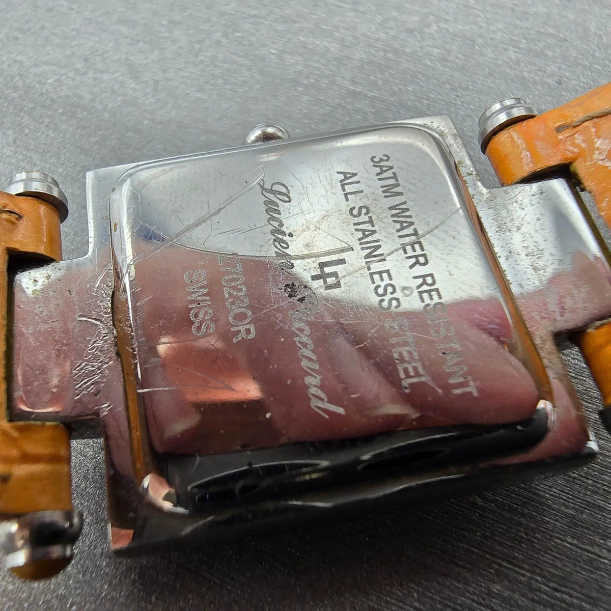 Lucien Piccard Tank Watch Women 23mm Orange Dial Silver Gem Set Rectangle NewBat9