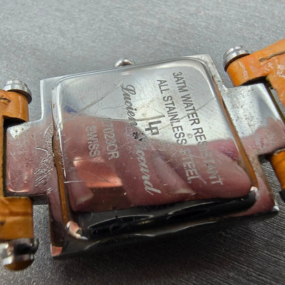 Lucien Piccard Tank Watch Women 23mm Orange Dial Silver Gem Set Rectangle NewBat9
