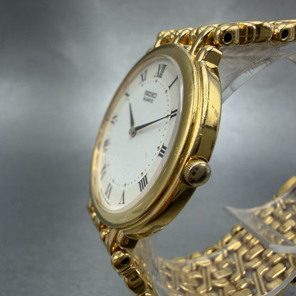 Seiko Watch Men 33mm White Dial Gold Tone Round 5Y30 PARTS Vintage NO CASEBACK!!3