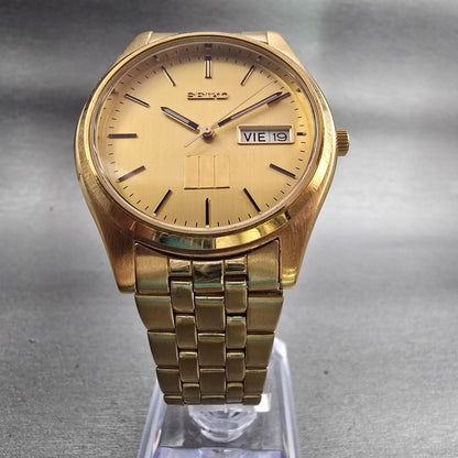 Seiko Watch Men 37mm Gold Dial Gold Tone Daydate Round 7N43-9048 New Battery VTG5