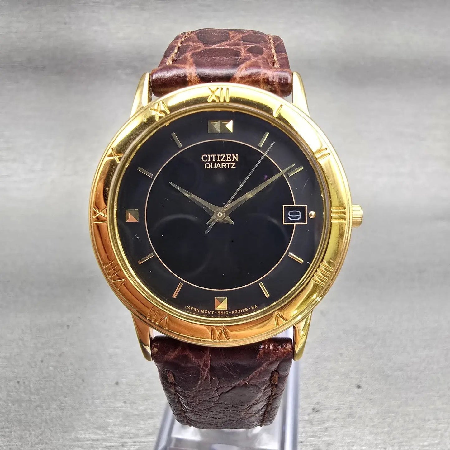 Citizen Watch Men 32mm Black Dial Gold Tone Date Round 5510-K06860 New Battery0