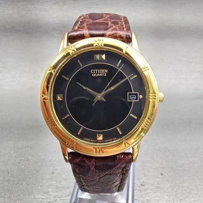 Citizen Watch Men 32mm Black Dial Gold Tone Date Round 5510-K06860 New Battery0
