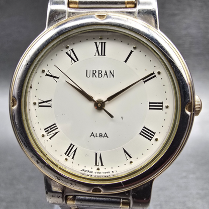 Seiko Alba Watch Men 31mm Ivory Dial Two Tone Round V701-1390 New Battery1