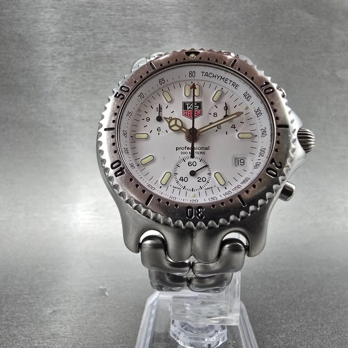 Tag Heuer Professional Chronograph Watch Men 38mm White Dial Steel Date CG11126