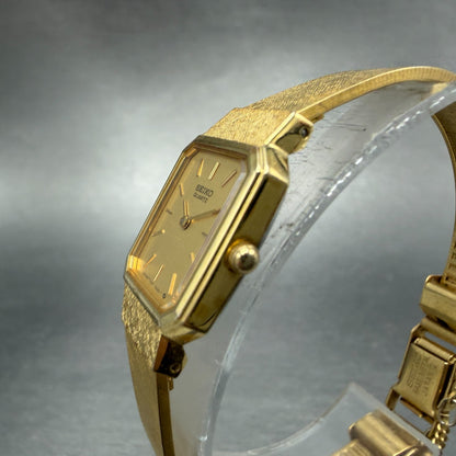 Seiko Tank Watch Women 17mm Champagne Dial Gold Tone 7320-5189 New Battery VTG2