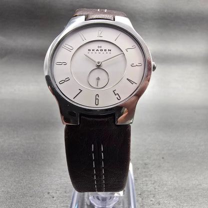 Skagen Watch Men 34mm Silver Dial Silver Tone Round 433LSL1 READ!!!! New Battery5