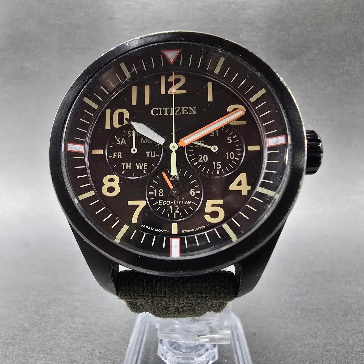 Citizen Eco-Drive Watch men 43mm Black Dial Black Tone Daydate 8729-S105781 Runs5