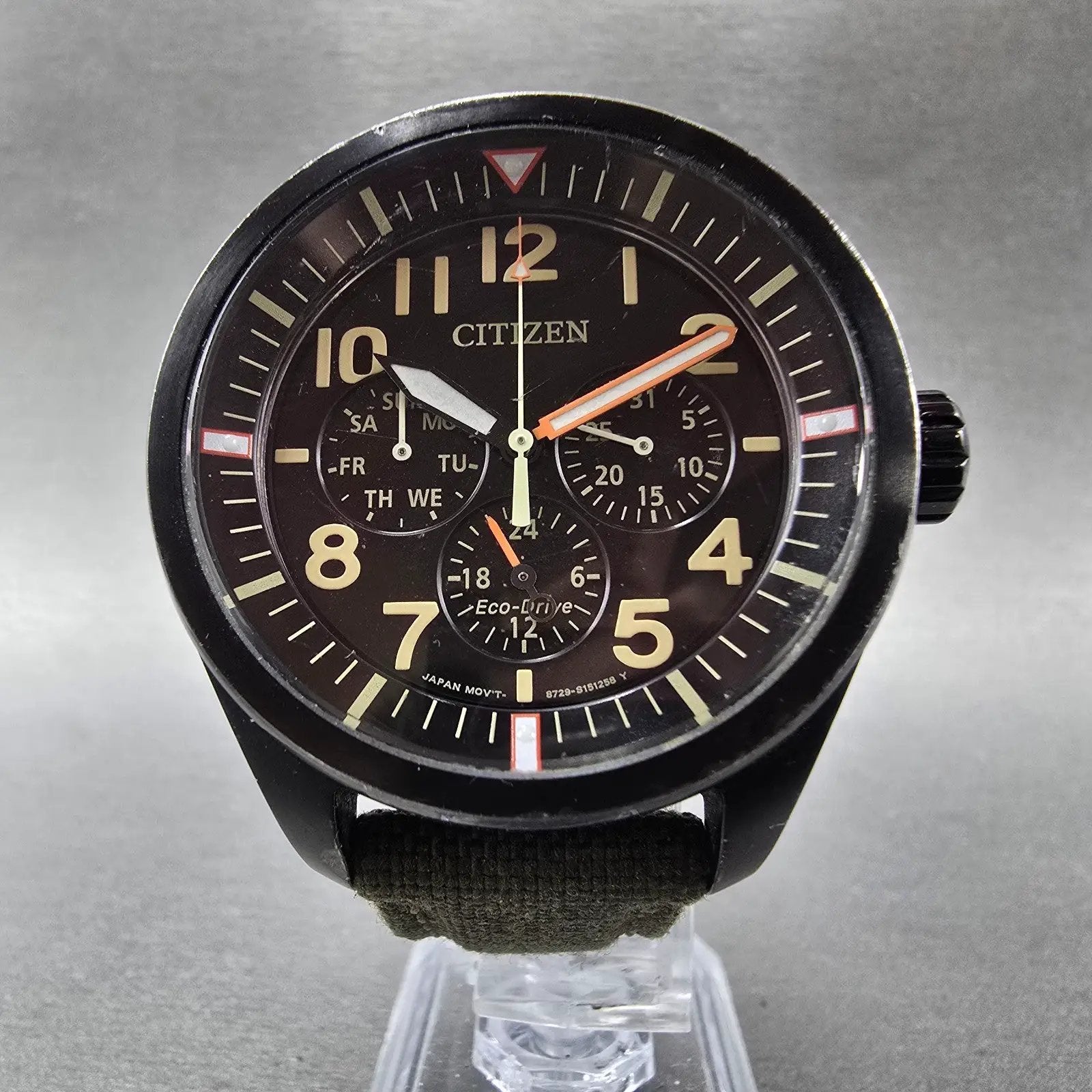 Citizen Eco-Drive Watch men 43mm Black Dial Black Tone Daydate 8729-S105781 Runs5