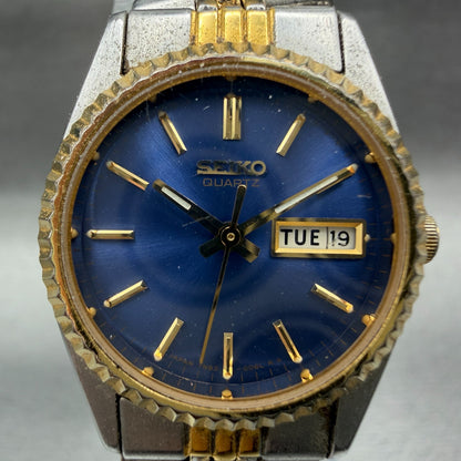 Seiko Watch Women 24mm Blue Dial Two Tone Daydate Round 7N830049 New Batt AB321