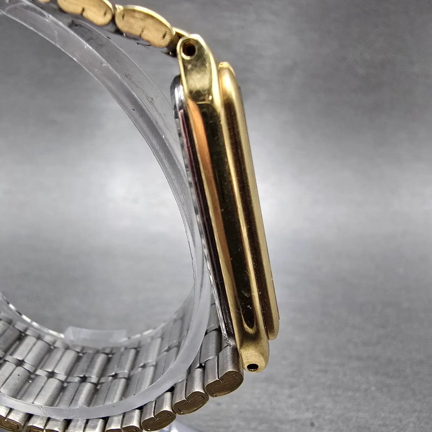 Elgin Tank Watch Men 26mm Black & Gold Dial Gold Tone Date Rectangle New Battery3