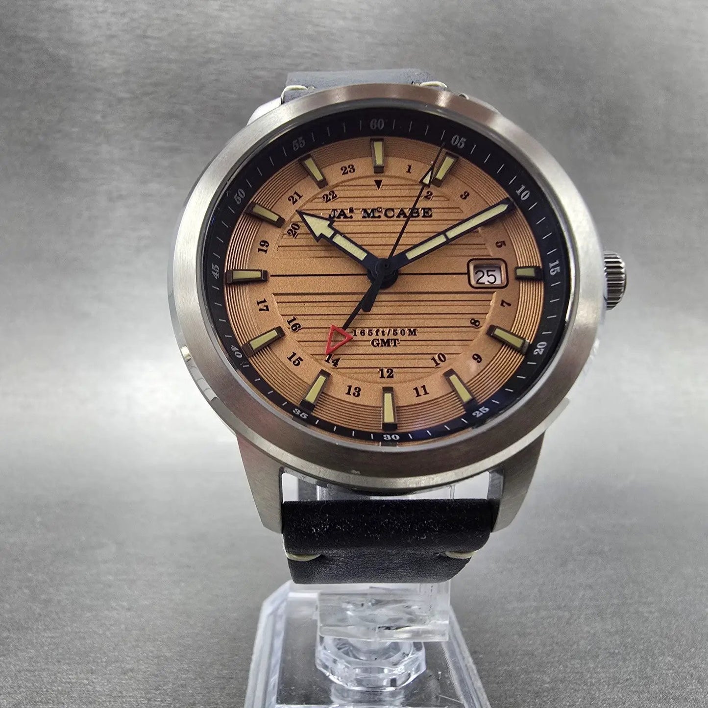 James McCabe Martin GMT Watch Men 42mm Brown Dial Steel Date Round New Battery5