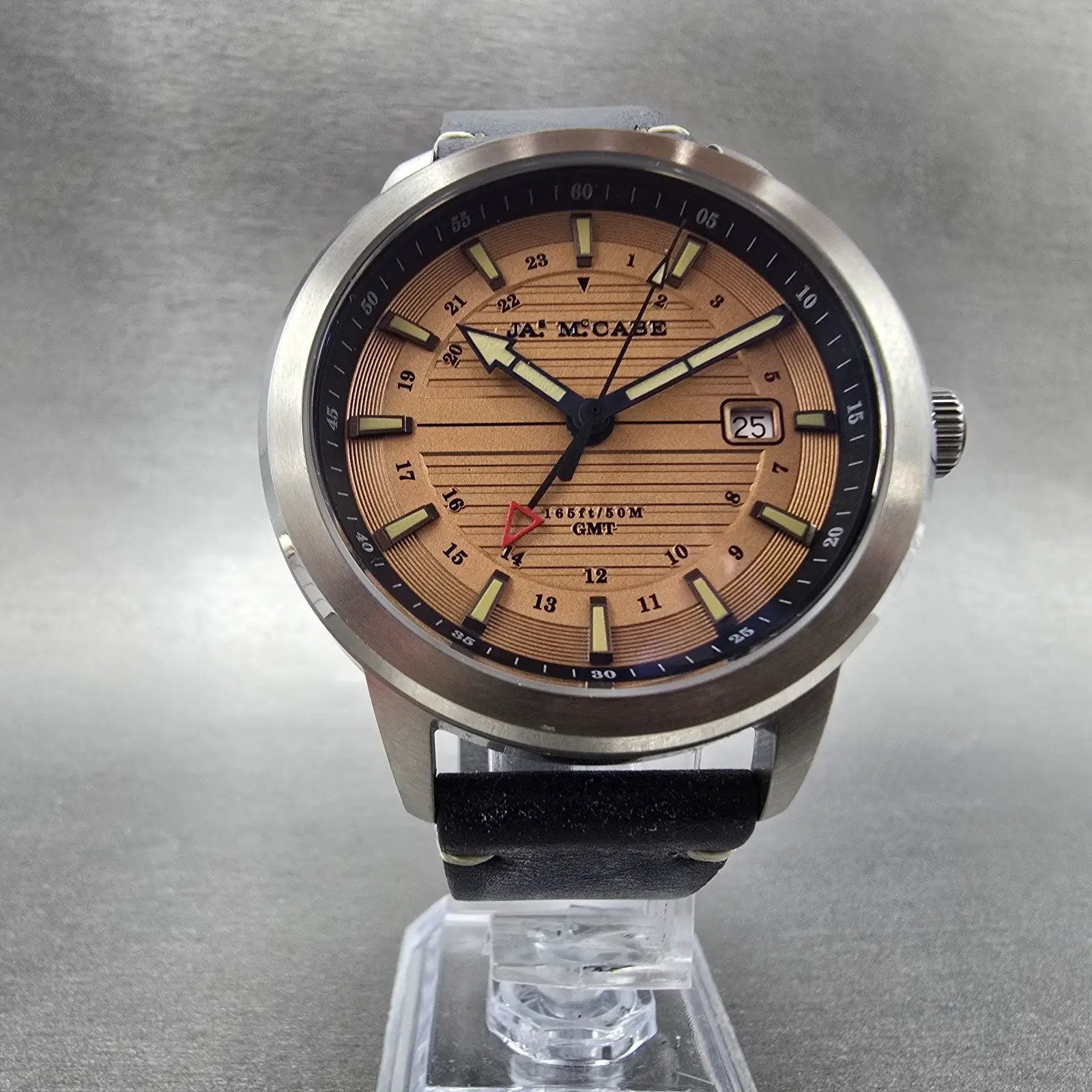 James McCabe Martin GMT Watch Men 42mm Brown Dial Steel Date Round New Battery5