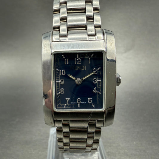 Fendi 7000L Tank Watch Women 21mm Blue Dial Steel Rectangle New Battery0