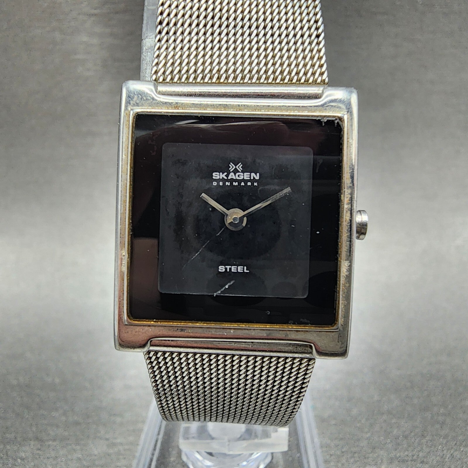 Skagen Tank Watch Women 23mm Black Dial Stainless Steel Rectangle New Battery0