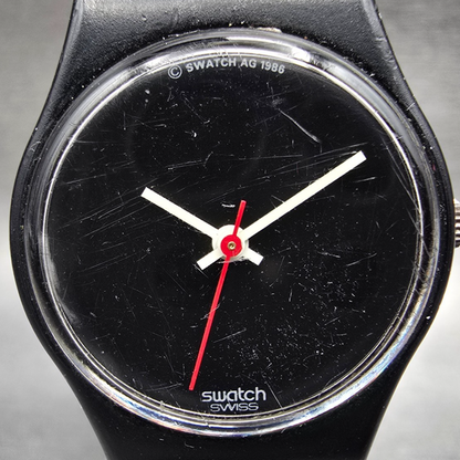 Swatch Black Pearl Watch Women 25mm Black Dial Black Case Round LB114 New Batt L1