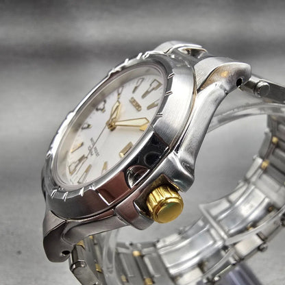 Seiko Watch Men 38mm Silver Dial Two Tone Date Round 7N42-7189 New Battery2