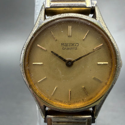 Seiko Watch Women 20mm Champagne Dial Gold Tone Round 2320-0179 New Battery VTG1