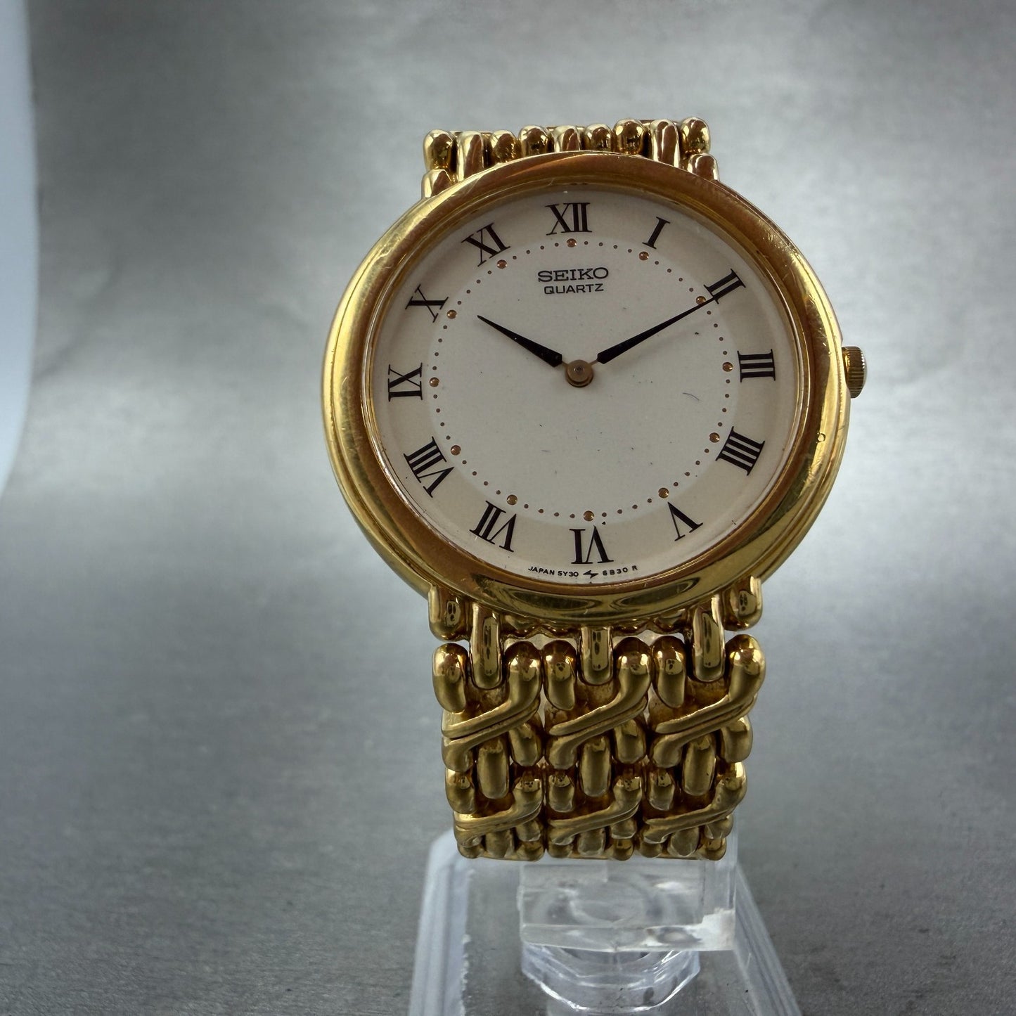 Seiko Watch Men 33mm White Dial Gold Tone Round 5Y30 PARTS Vintage NO CASEBACK!!6
