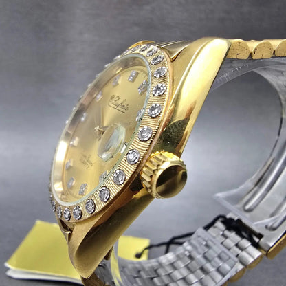 Lucien Piccard Dufonte Watch Men 36mm Gold Dial Gold Tone Date Diamond Bezel4