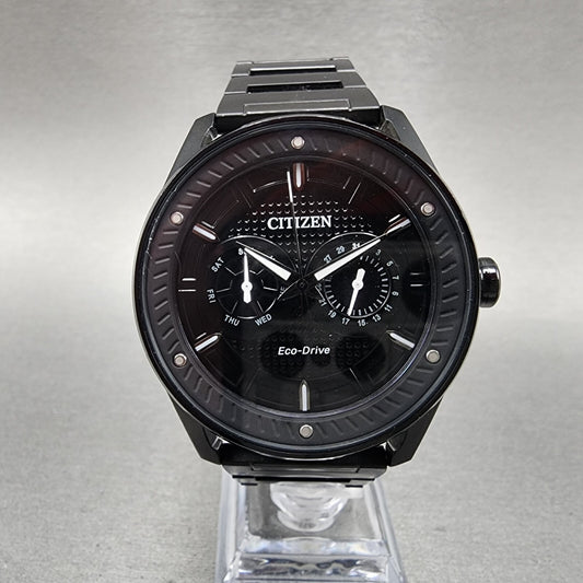 Citizen Eco-Drove CTO Watch Men 43mm Black Dial Black Tone Daydate Round Runs BD