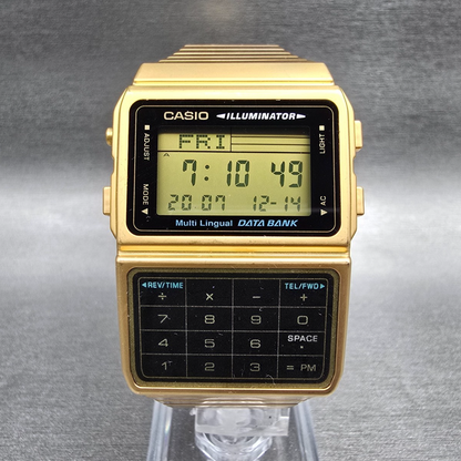 Casio DCB-611G Calculator Watch Men 33mm Gold Tone Chrono Alarm New Battery0