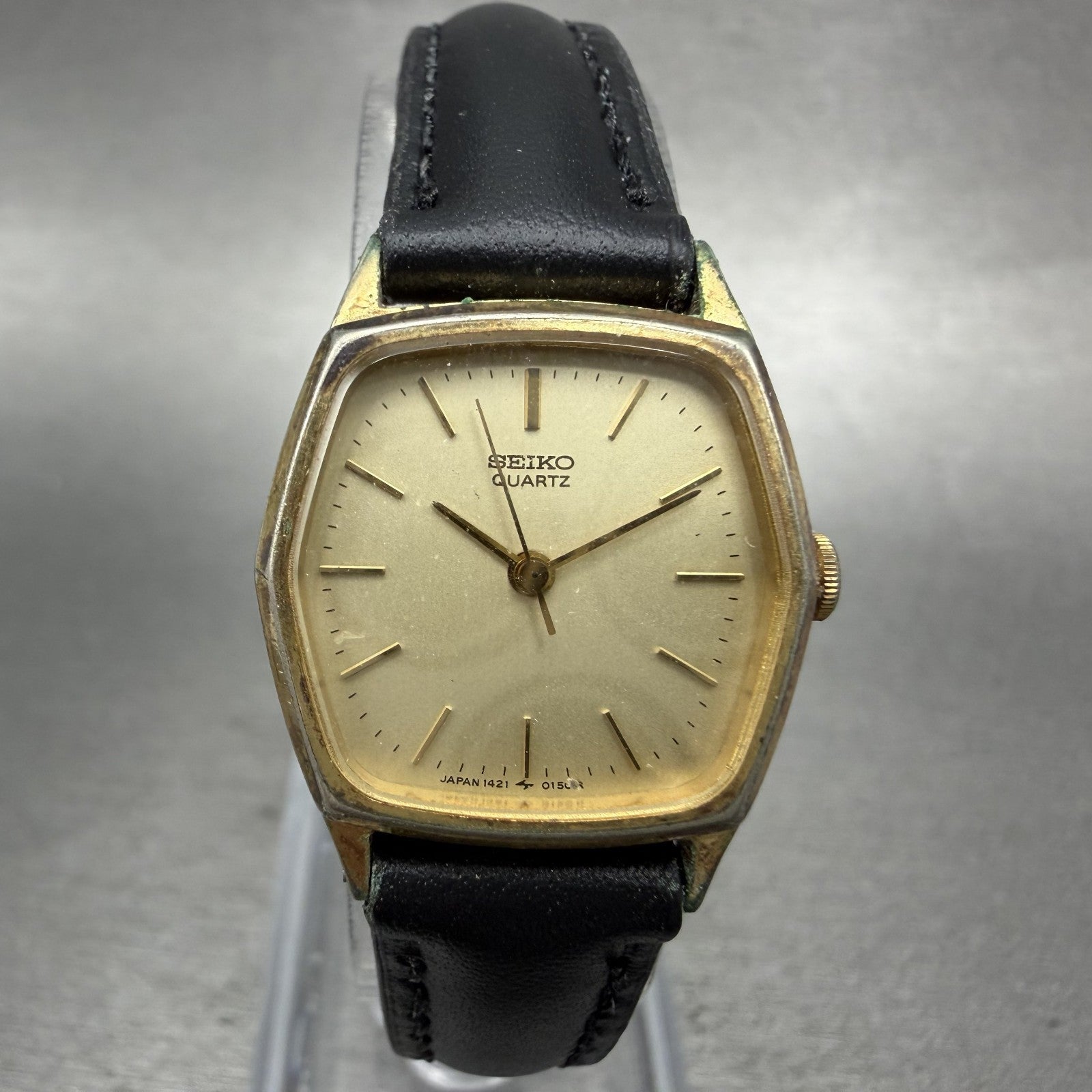 Seiko Watch Women 21mm Gold Dial Gold Plated Hexagon 14215080 New Battery0