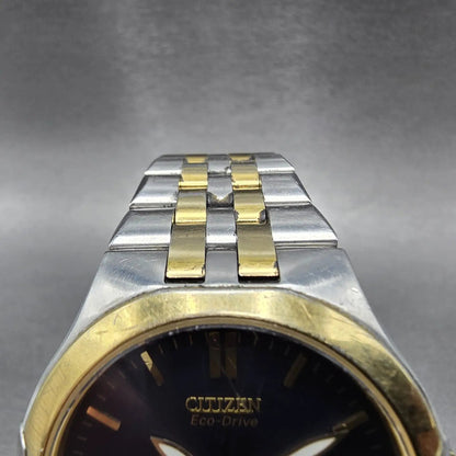 Citizen Eco-Drive Watch Men 39mm Black Dial Two Tone Daydate E101-S044294 READ!!4