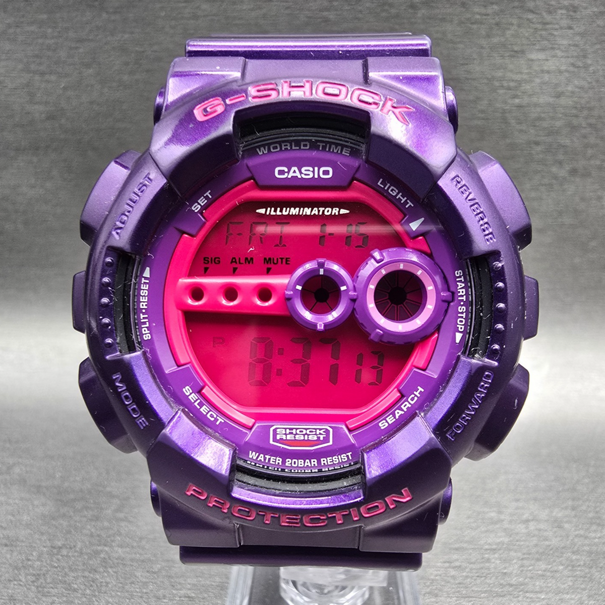 Casio G-Shock GD-100SC Watch Men 51mm Pink Purple Alarm Crazy Colors New Battery0