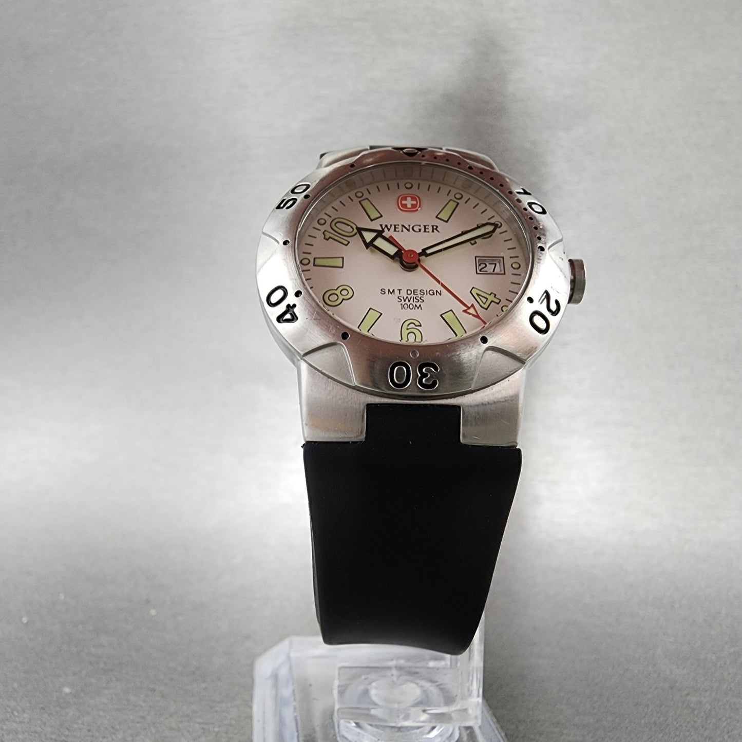Wenger Dive Watch Women 30mm White Dial Steel Date SMT Round 093.0444 New Batt4
