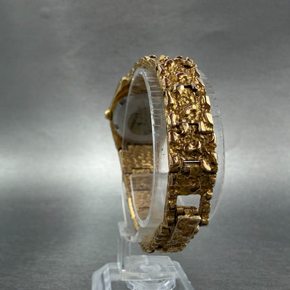 Elgin Watch Women 25mm Black Dial Gold Nugget Case Tone New Battery VTG ABC7