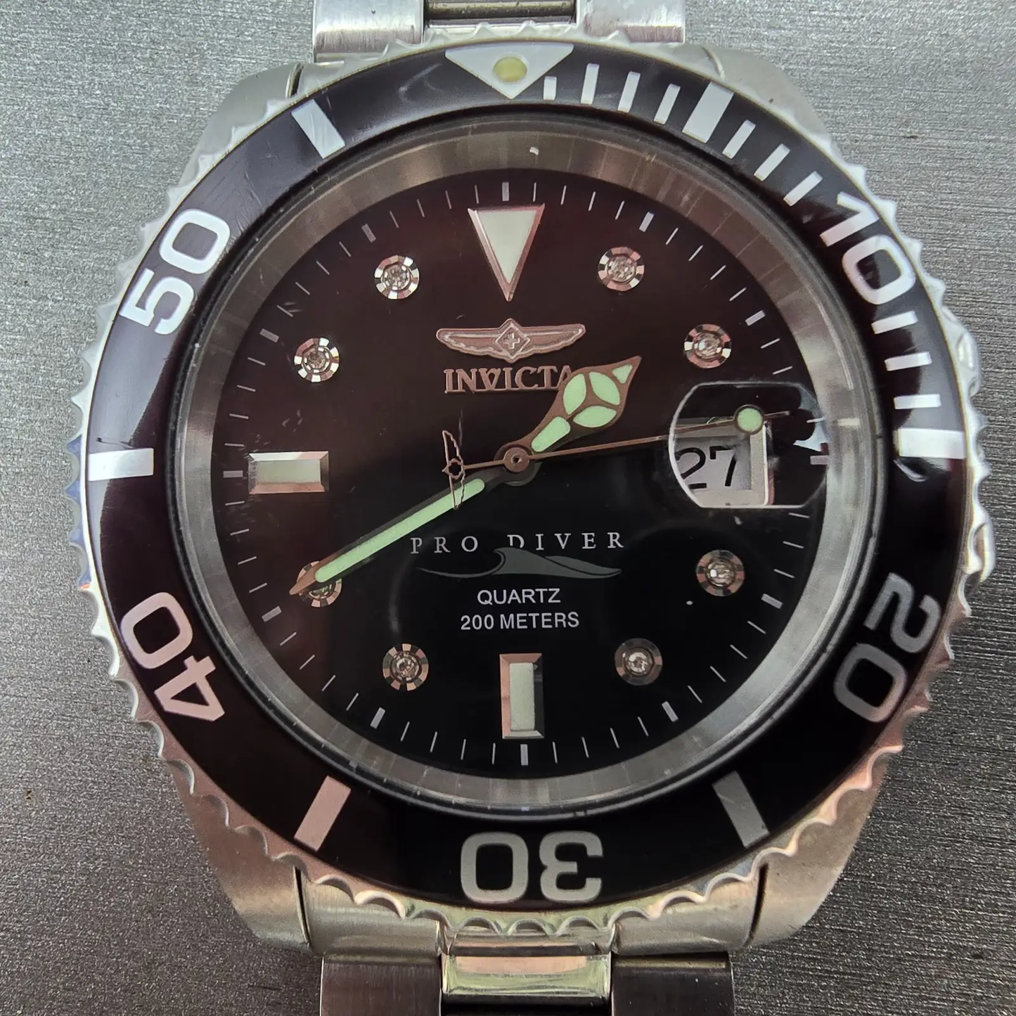 Invicta Pro Diver Watch Men 43mm MOP Dial Silver Tone Date 5009 PARTS NO CROWN2