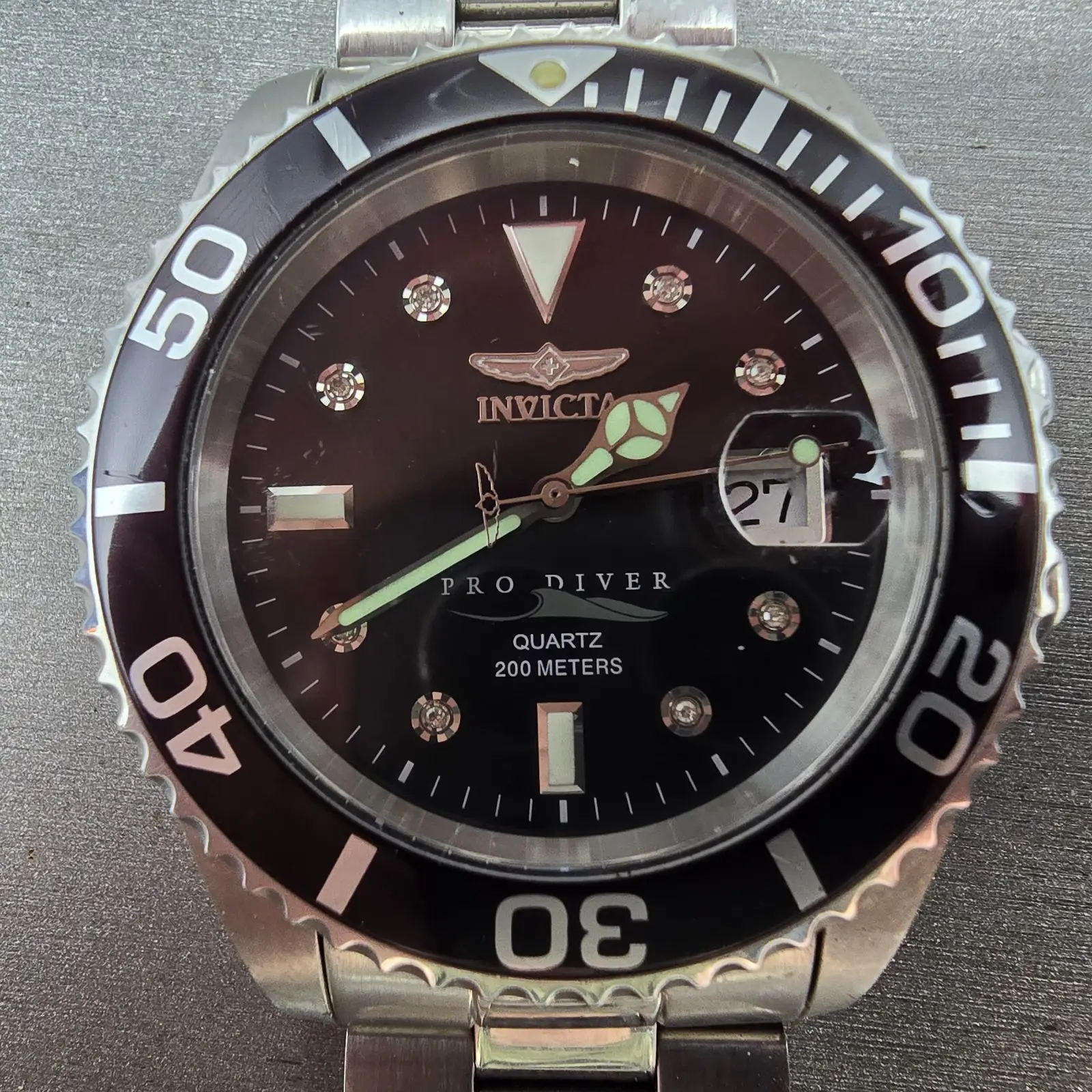 Invicta Pro Diver Watch Men 43mm MOP Dial Silver Tone Date 5009 PARTS NO CROWN2