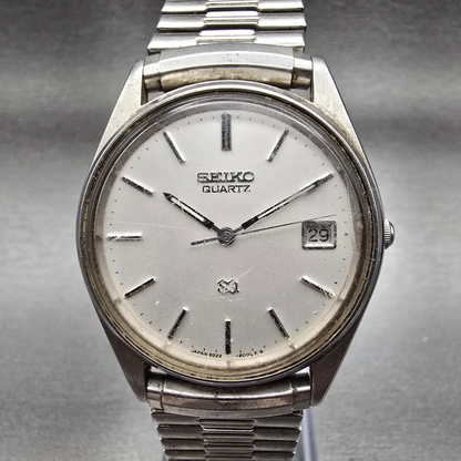 Seiko SQ Watch Men 35mm Silver Dial Silver Tone Date Round 8222-8029 New Battery0