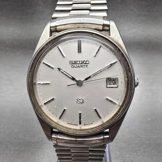 Seiko SQ Watch Men 35mm Silver Dial Silver Tone Date Round 8222-8029 New Battery0