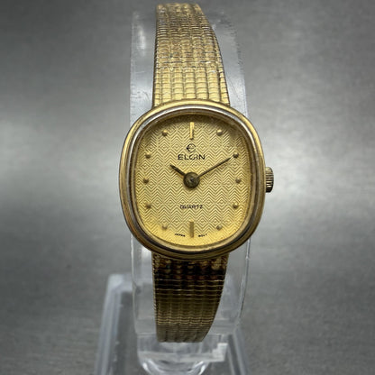 Elgin Watch Women 16mm Champagne Dial Gold Tone Oval Vintage New Battery0