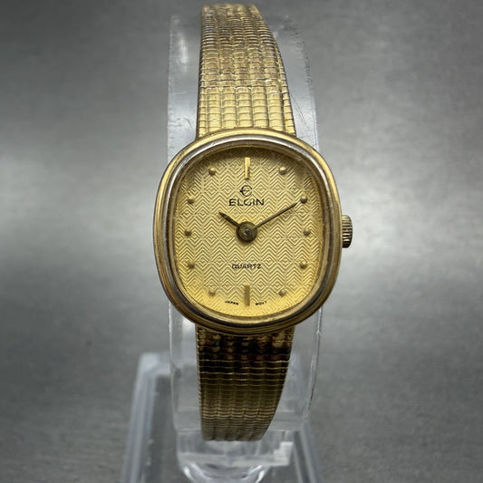 Elgin Watch Women 16mm Champagne Dial Gold Tone Oval Vintage New Battery0