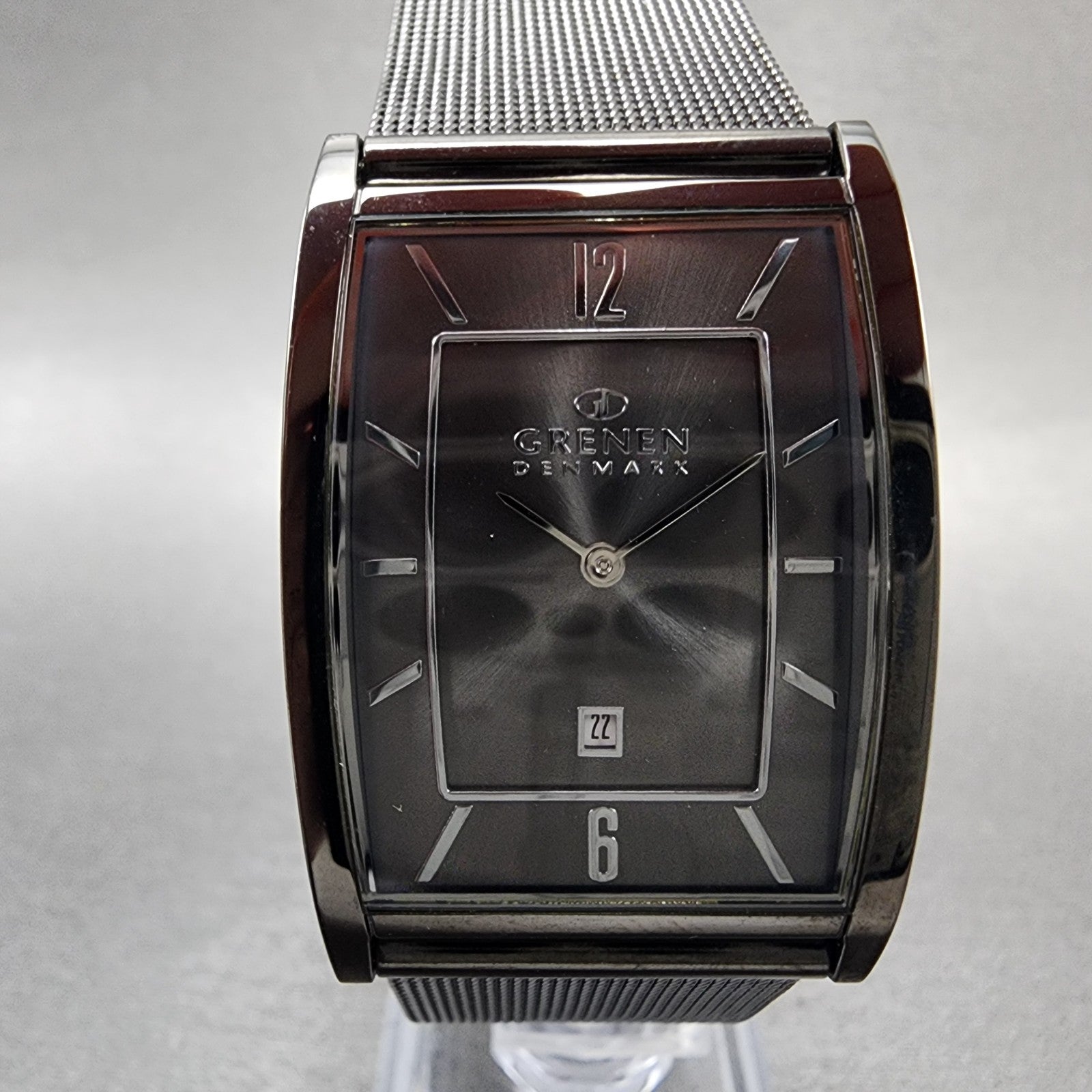 Skagen Grenen Tank Watch Men 29mm Silver Dial Black Tone Date Rectangle New Batt1