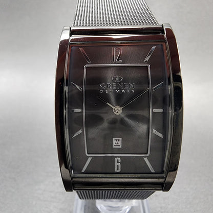 Skagen Grenen Tank Watch Men 29mm Silver Dial Black Tone Date Rectangle New Batt1