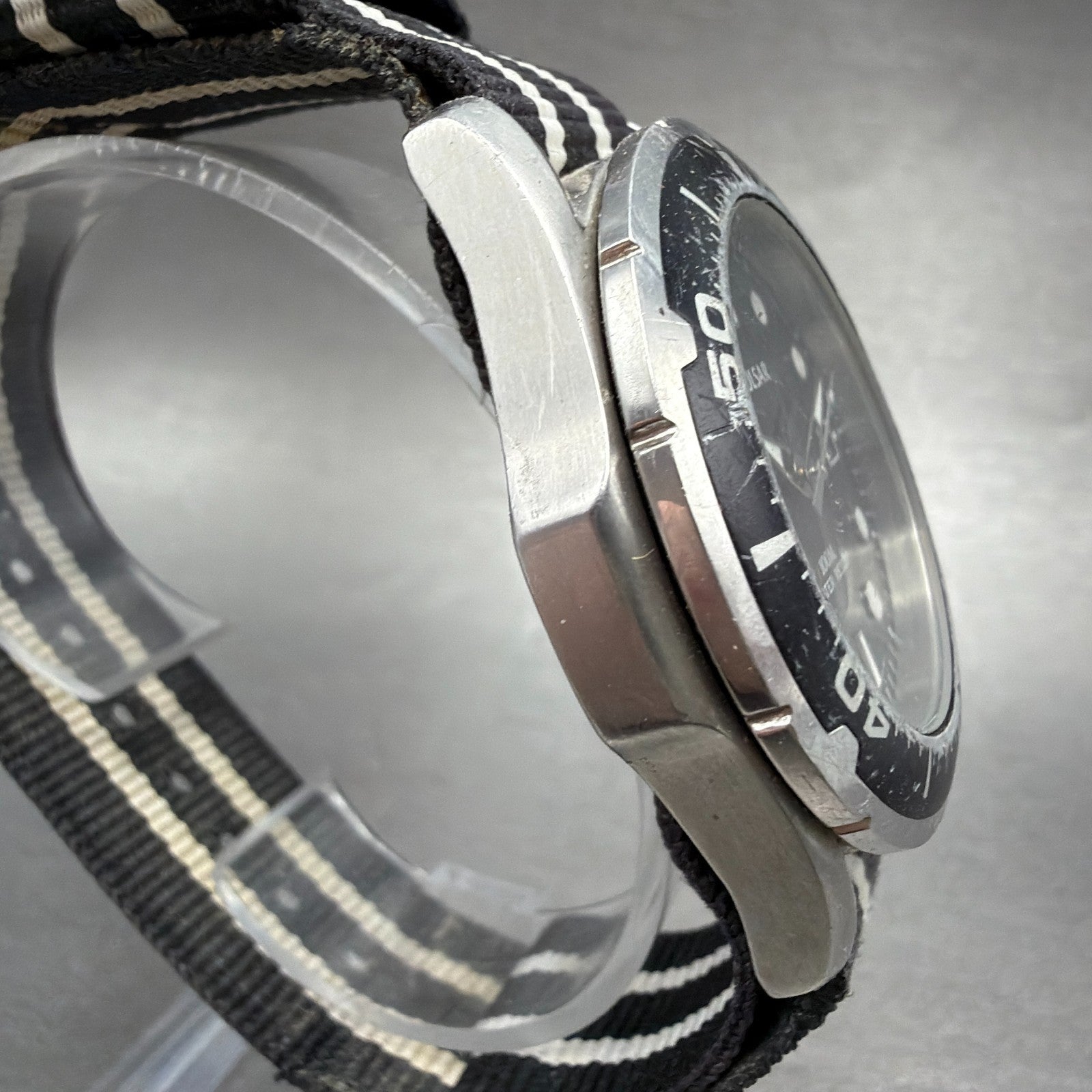 Seiko Pulsar Dive Watch Men 42mm Black Dial Silver Tone Date VX42-X062 New Batt3
