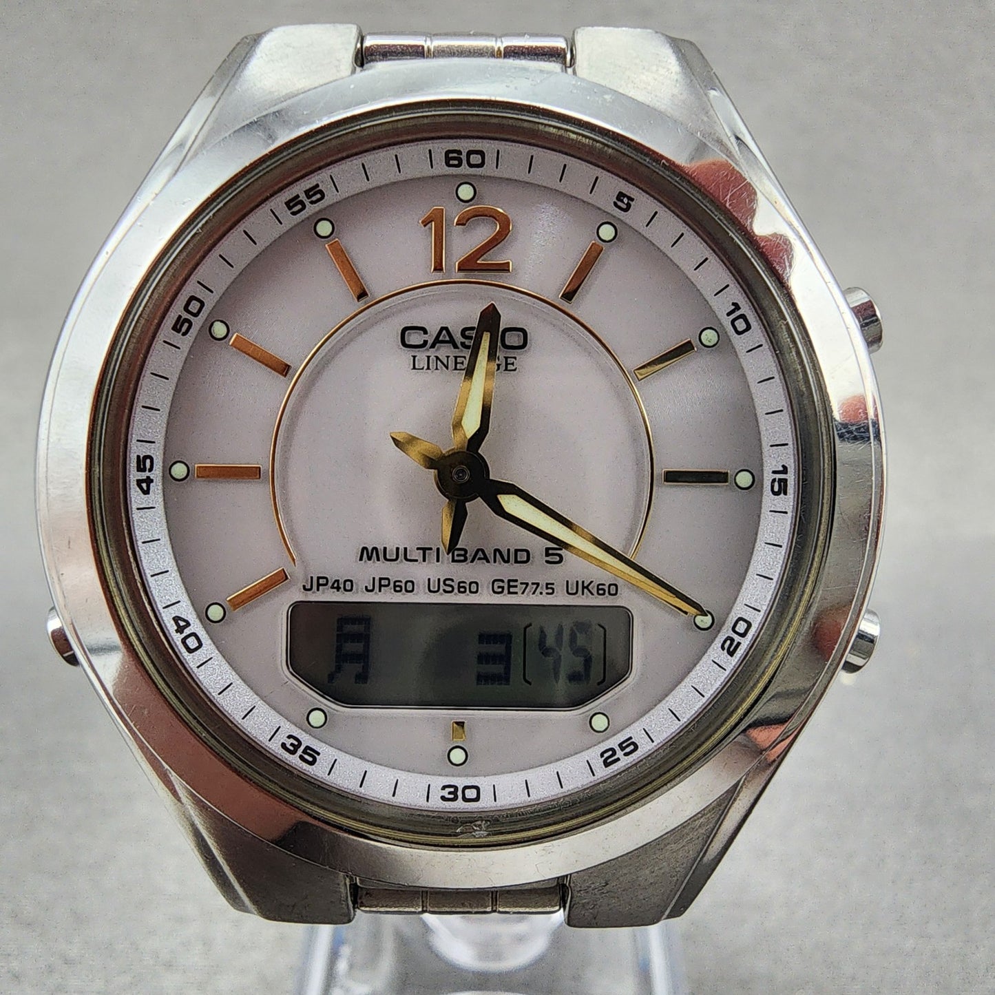 Casio Lineage LCWM200 Watch Men 38mm White Dial Steel Analog Digital Solar Runs1