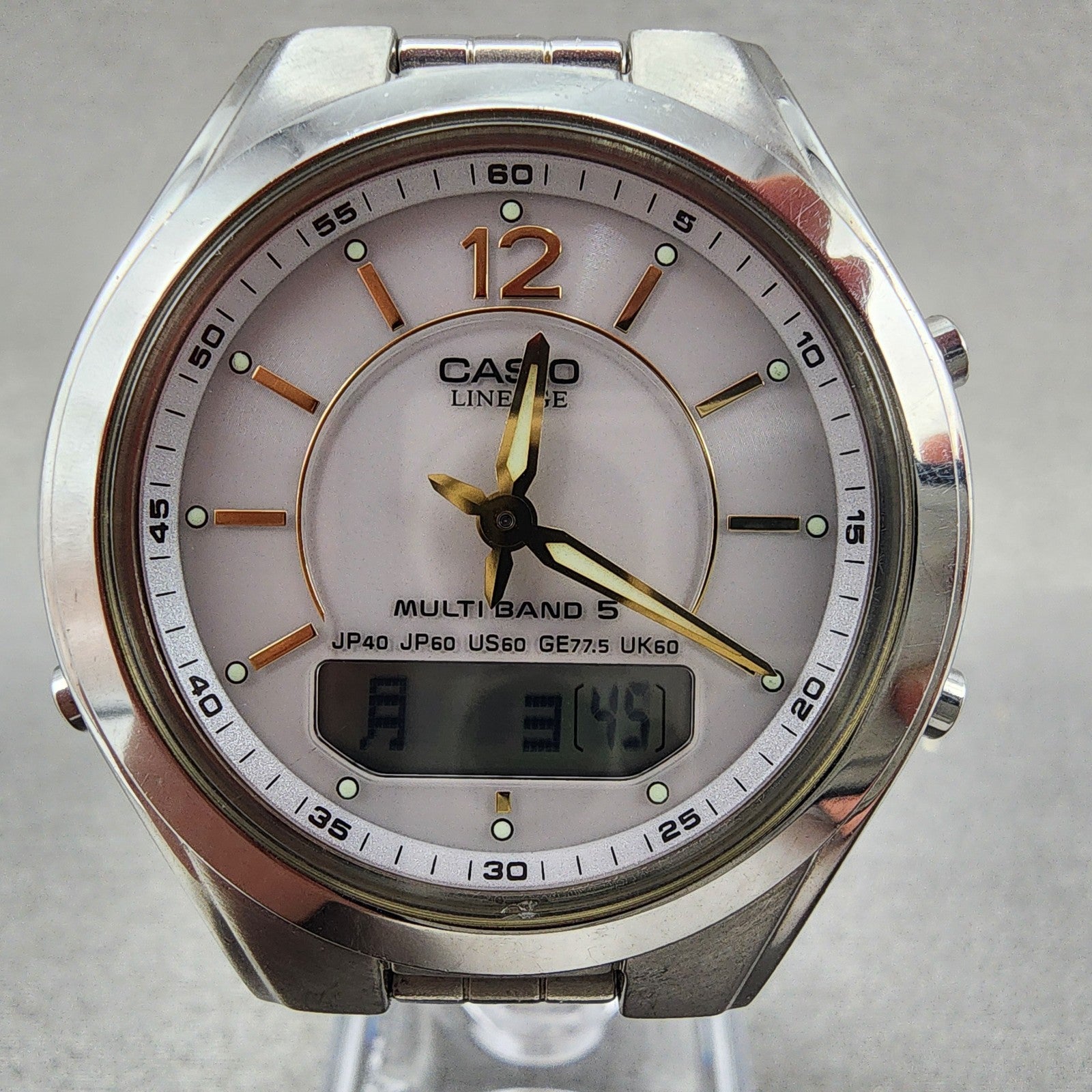 Casio Lineage LCWM200 Watch Men 38mm White Dial Steel Analog Digital Solar Runs1