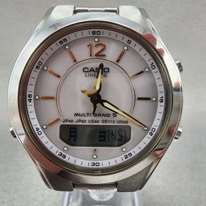 Casio Lineage LCWM200 Watch Men 38mm White Dial Steel Analog Digital Solar Runs1
