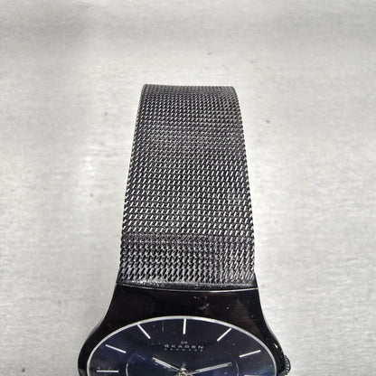 Skagen Denmark Watch Men 34mm Blue Dial Black Tone Titanium 233LTMN New BatteryG4