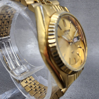 Seiko SQ Watch Women 24mm Gold Dial Gold Tone Daydate 24mm Round New Battery NBG3